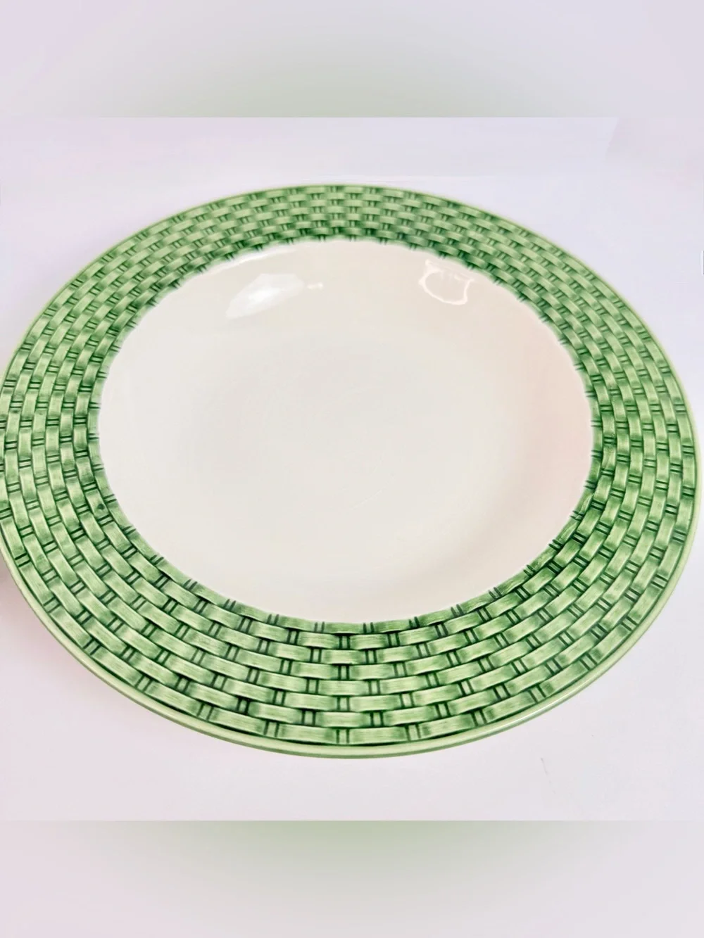 Vintage Pier 1 Basket Weave Green/white Soup Bowls Set Of 2 Made In Italy